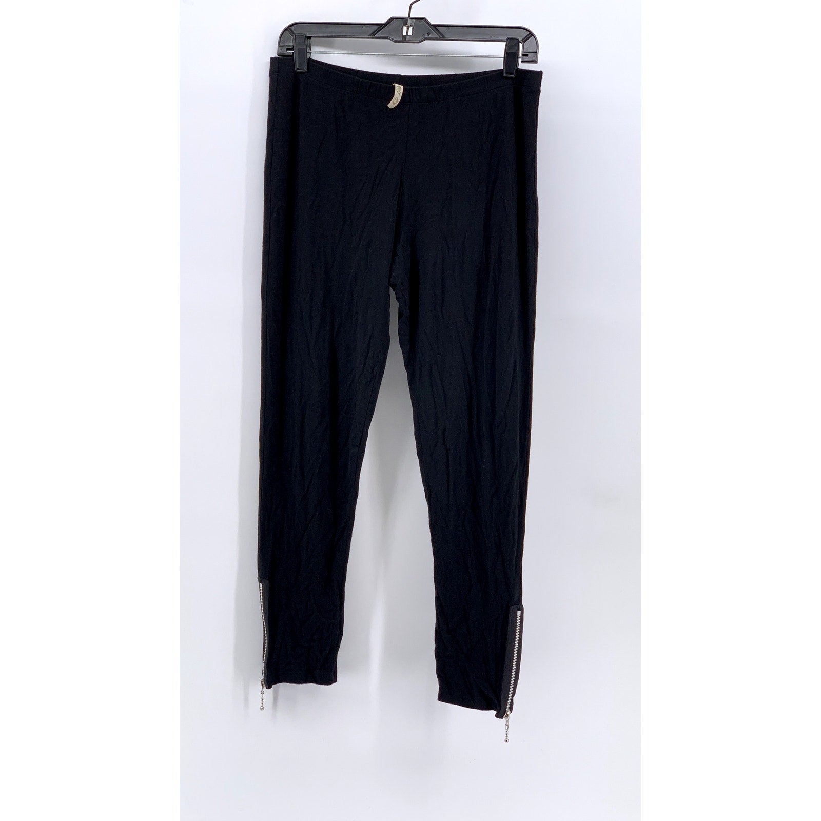 COMFY USA Women's Black Mid-Rise Zipper-Hem Ankle Pants SZ L