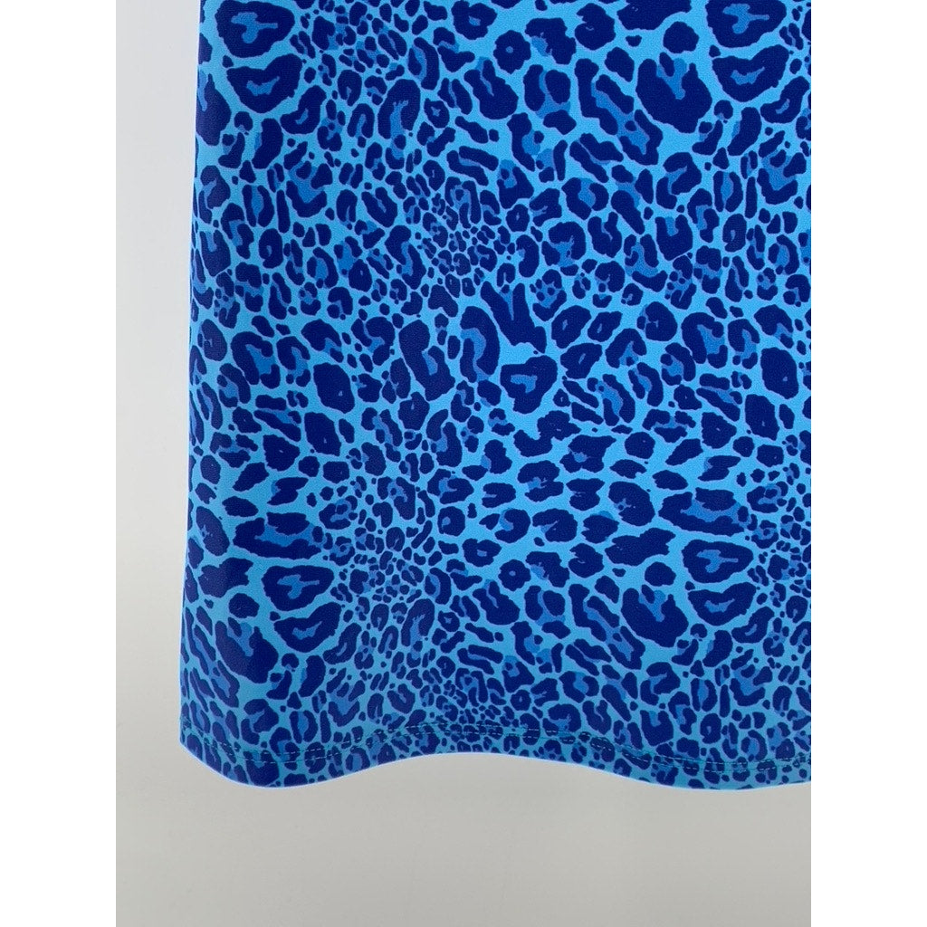 UNBRANDED Women's Blue Y2K Cheetah V-Neck Sleeveless Bodycon Mini Dress SZ S