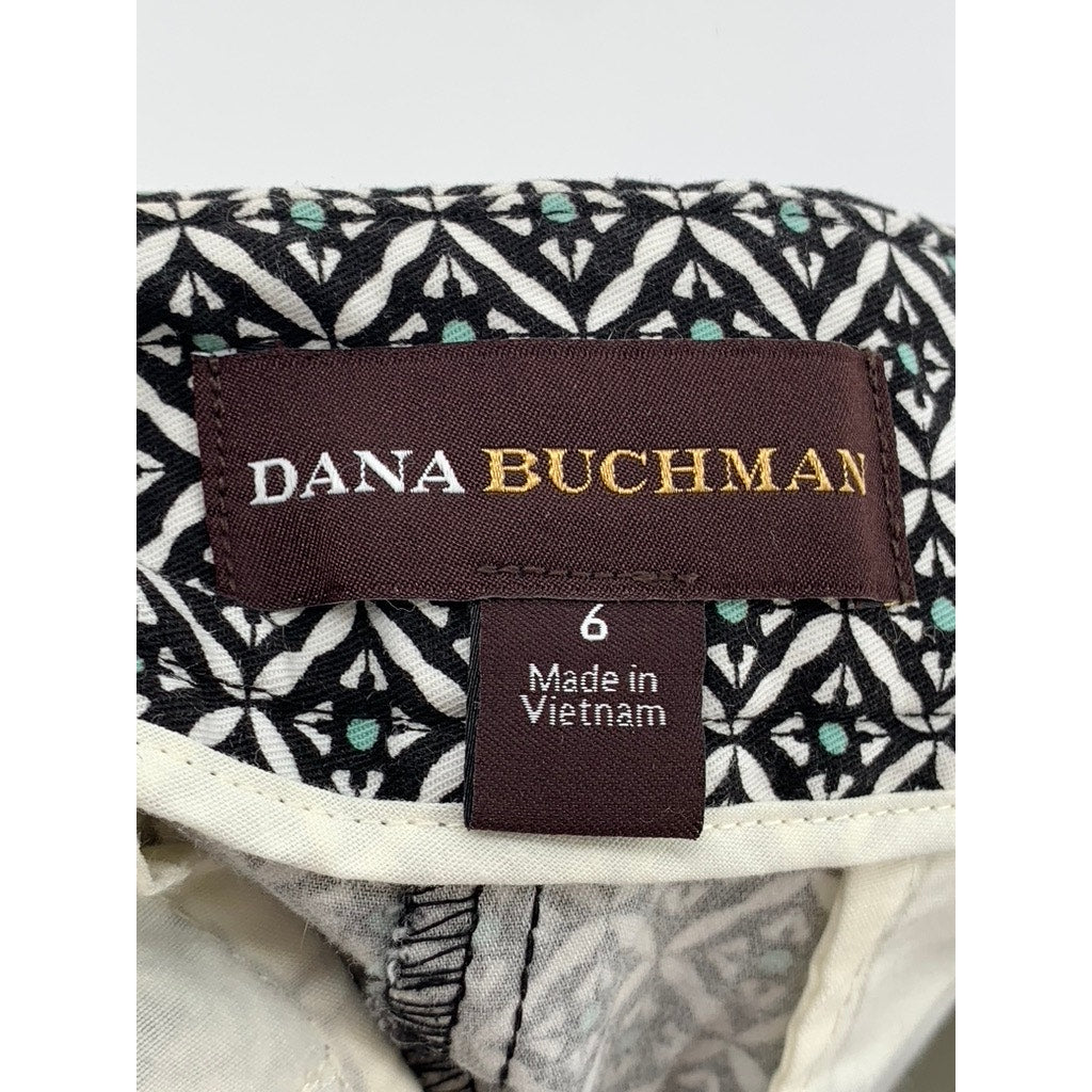 DANA BUCHMAN Women's Black Printed Straight-Leg Pants SZ 6