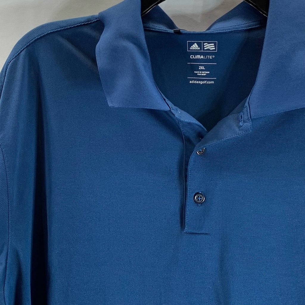 ADIDAS Men's Blue Climalite Textured Regular-Fit Short Sleeve Golf Polo SZ 2XL