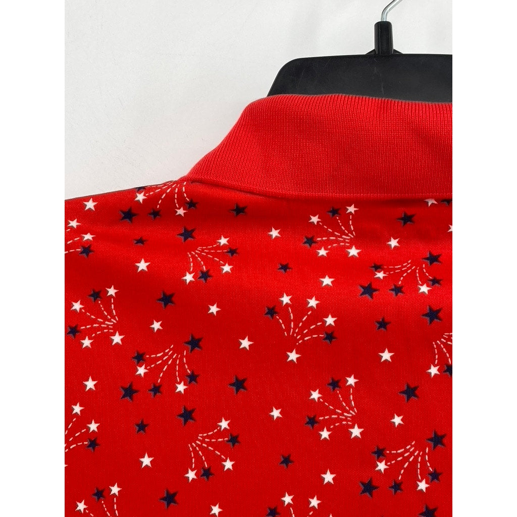 LANDS' END Women's Plus Red Printed Short Sleeve Polo Top SZ 1X