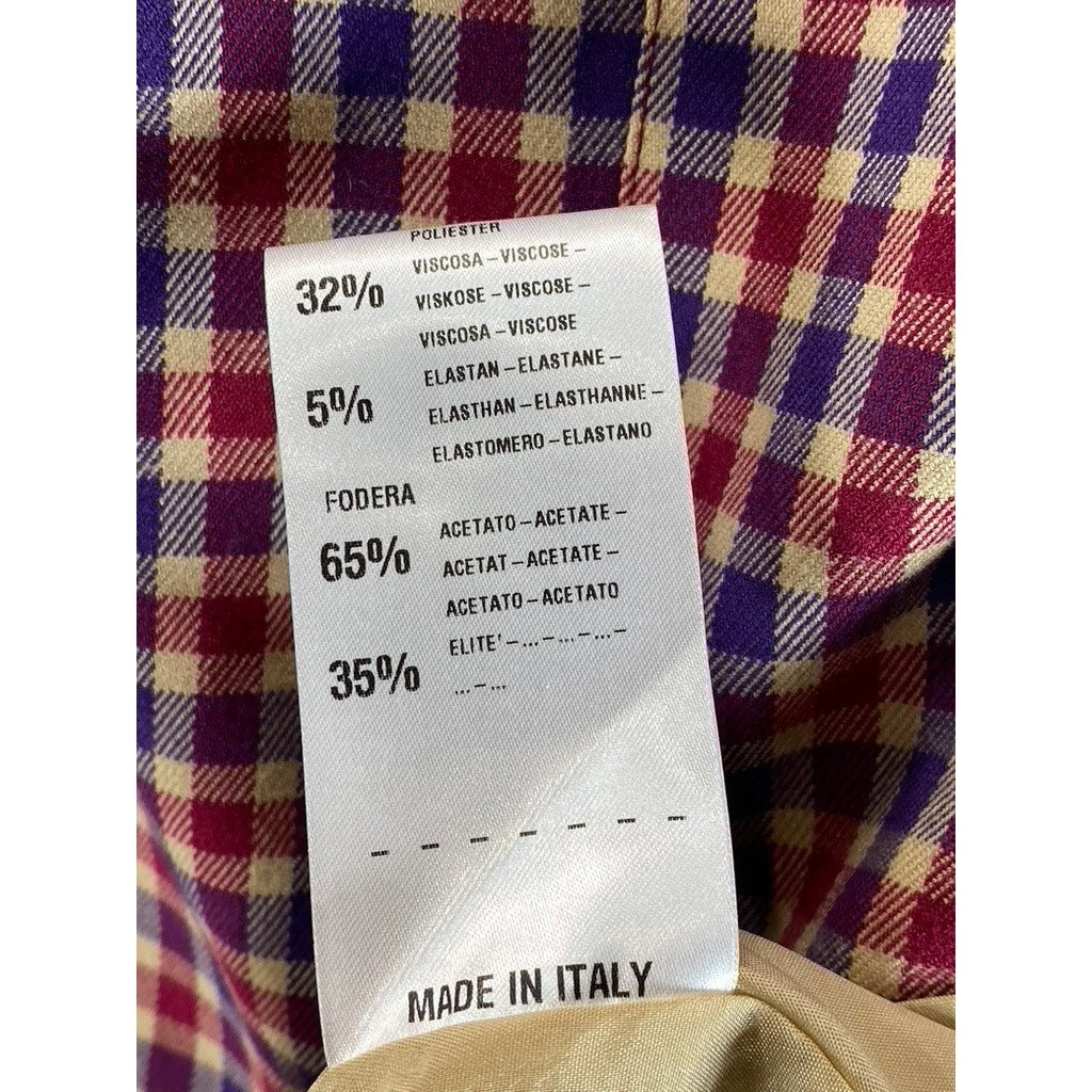 MARIELLA ROSATI Women's Red Mini Check Scoop-Neck Tie-Waist 3/4 Sleeve Dress SZM