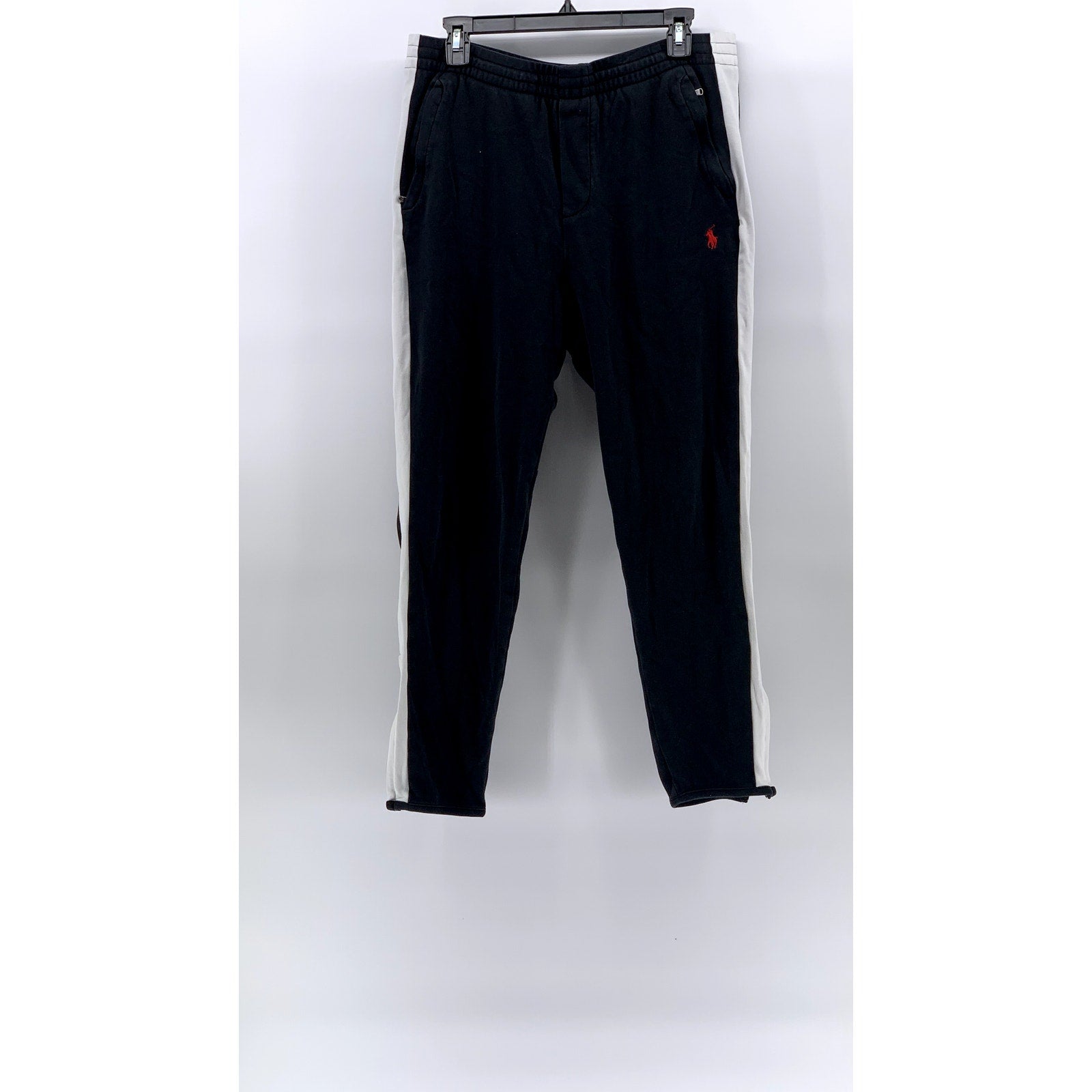 POLO RALPH LAUREN Men's Black-White Side Stripe Pull-On Track Pants SZ M