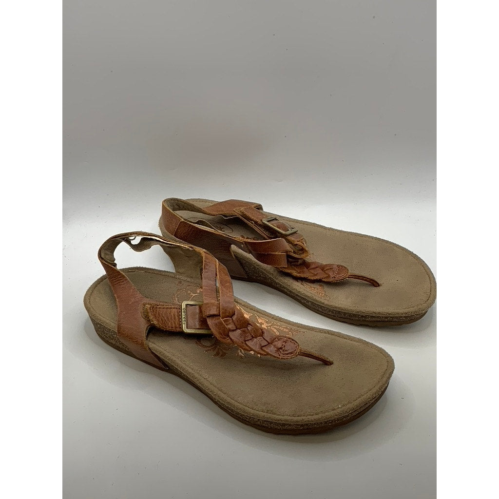 AETREX Women's Brown Harper Braided Slingback Thong Wedge Sandals SZ 7