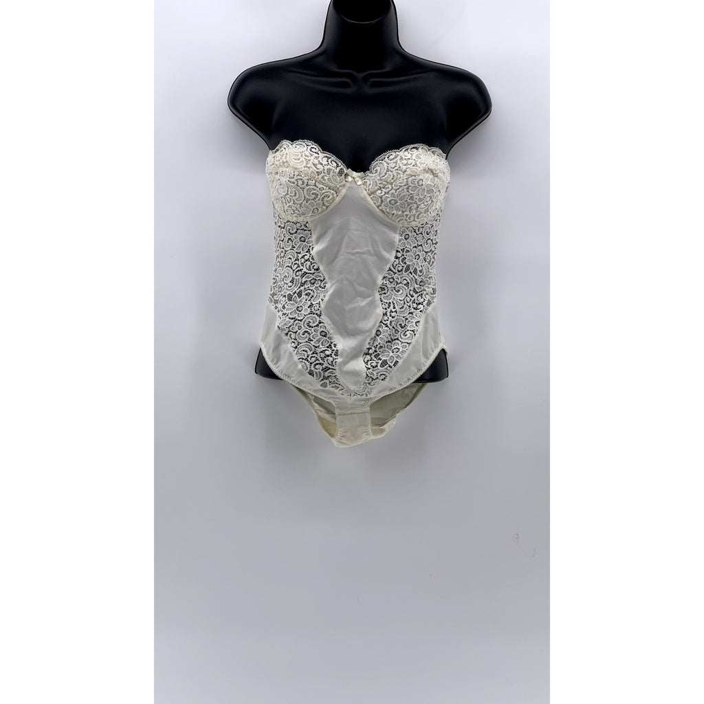 LORMAR Women's White Lace-Trim Satin Strapless Bodysuit SZ SZ 3(US-M)