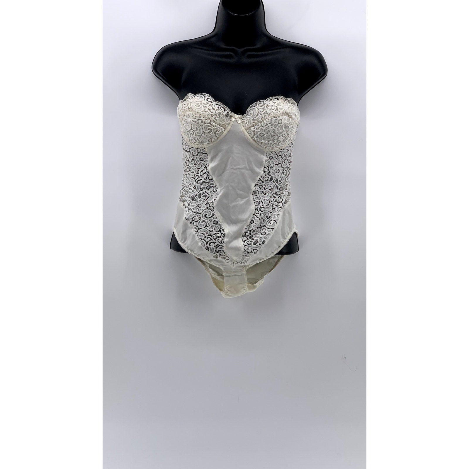 LORMAR Women's White Lace-Trim Satin Strapless Bodysuit SZ SZ 3(US-M)