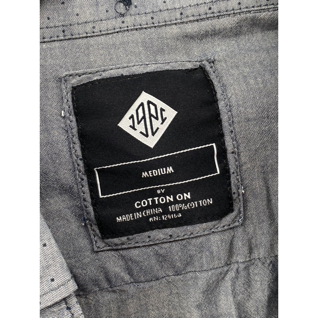 COTTON ON Men's Gray Micro Dot Button-Down Regular-Fit Long Sleeve Shirt SZ M