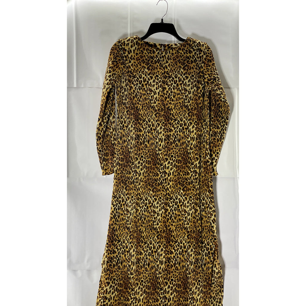VIOLET ROMANCE Women's Brown Multi Leopard Print Plisse Midi Dress SZ 12
