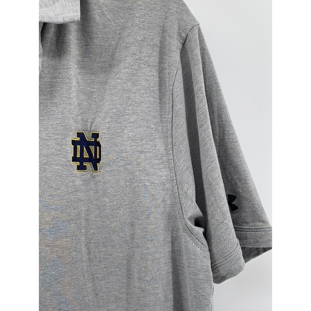 UNDER ARMOUR Men's Gray Notre Dame Short Sleeve Polo SZ M