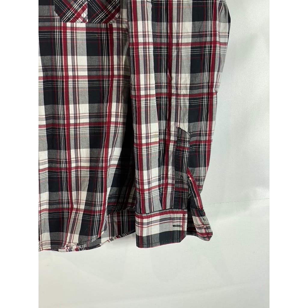 HELIX Men's Red/Black Western Plaid Athletic-Fit Button-Up Shirt SZ XL