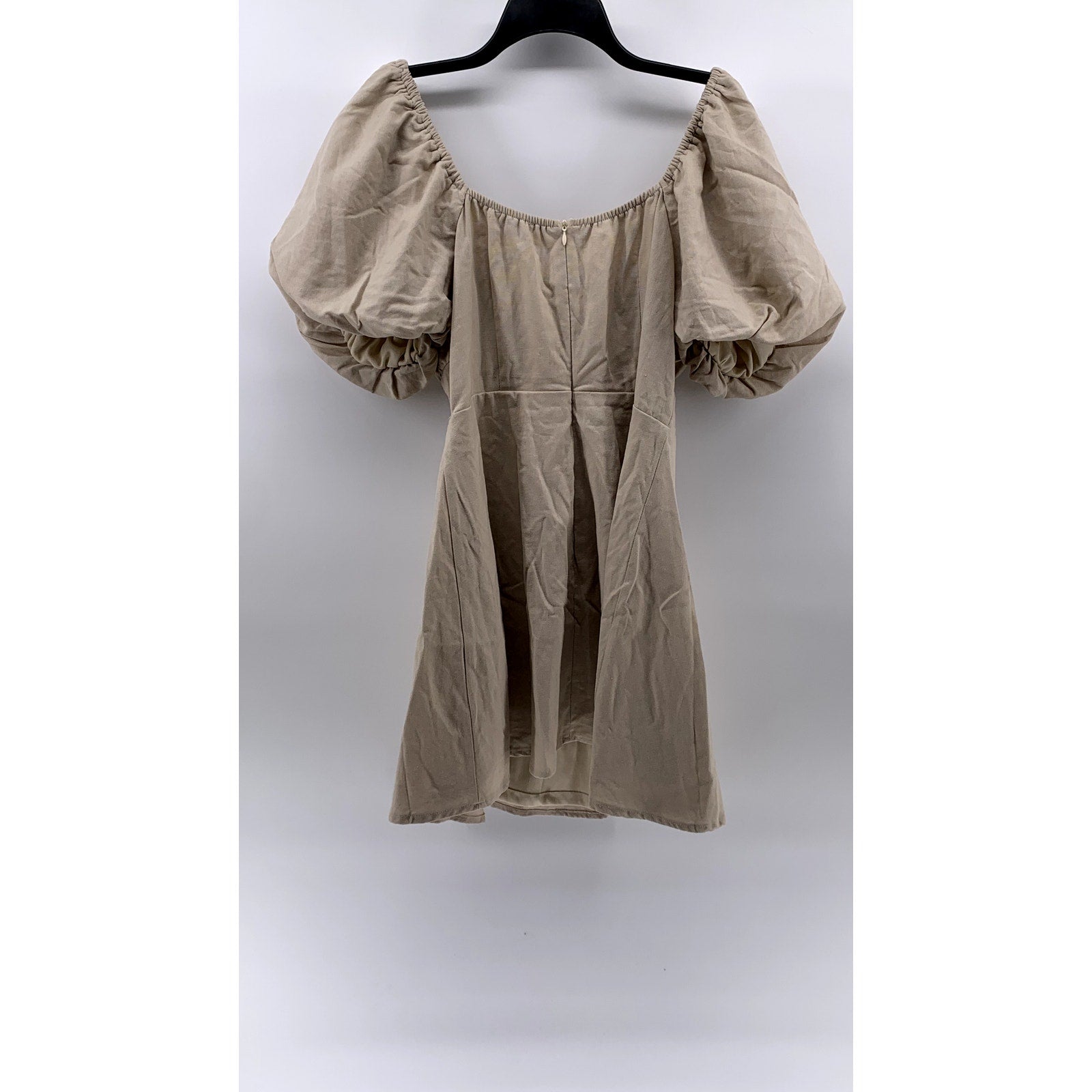 MISSGUIDED Women's Tan Cutout Puff-Short Sleeve A-Line Mini Dress SZ 12