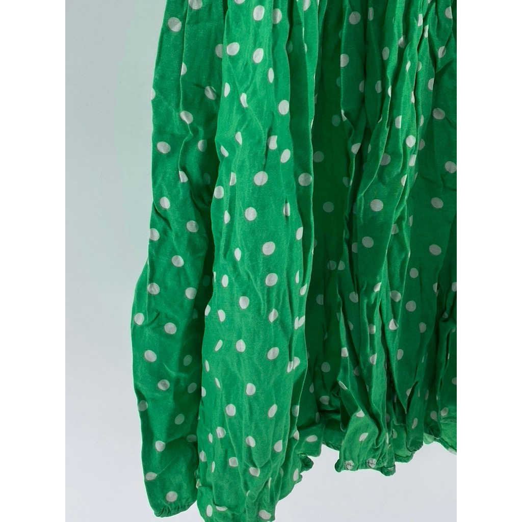 ZARA Women's Green-White Polka Dot Smocked V-Neck Button-Front Midi Dress SZ XS