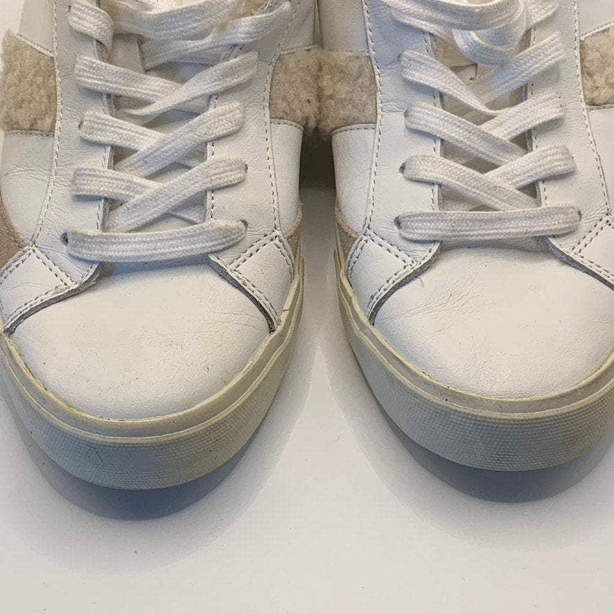 MARC FISHER LTD Women's White/Tan Mello Faux Sherpa Trim Lace-Up Sneakers SZ 8