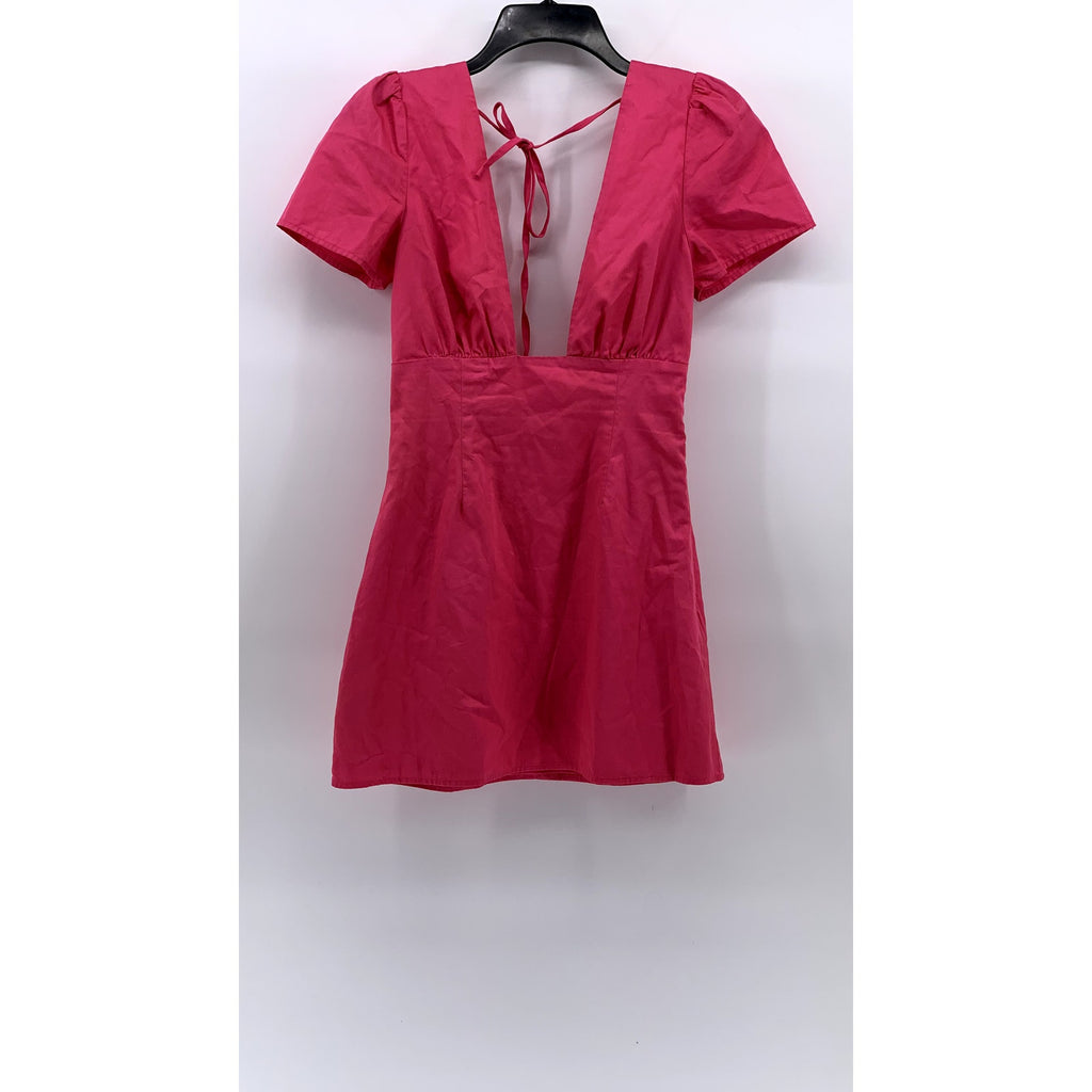 BEGINNING BOUTIQUE Women's Pink Deep V-Neck Short Sleeve A-Line Mini Dress SZ S