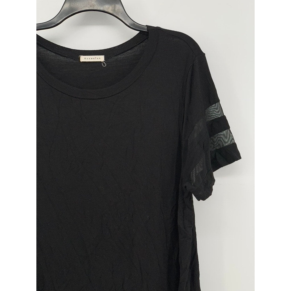OCCASION CLOTHING Women's Plus Black Mesh Stripe Short Sleeve Top SZ 3X