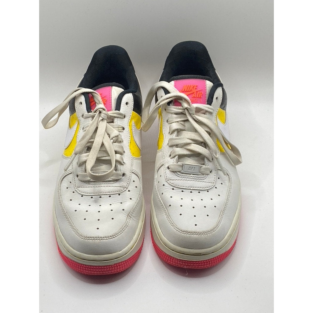NIKE Women’s White-Pink-Yellow Air Force 1 ‘07 Lace-Up Sneakers SZ 8.5