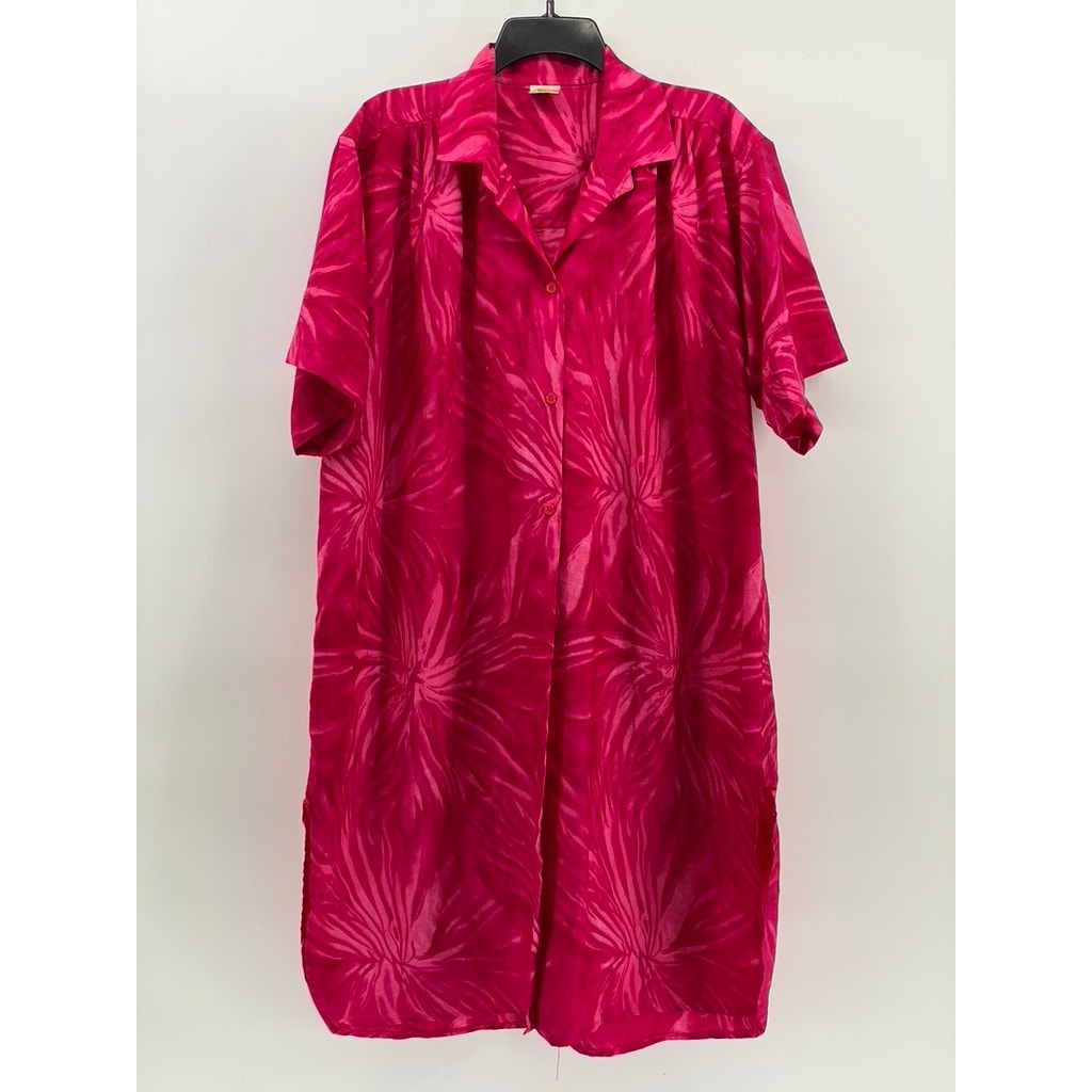 RIMA BEACHWORLD Women's Pink Tropical Floral Button-Up Cover-Up SZ OS