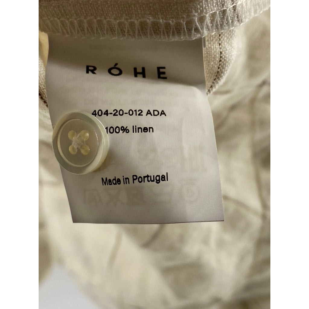 ROHE Women's Off-White Windowpane Linen Button-Up Long Sleeve Shirt SZ 42(US10)