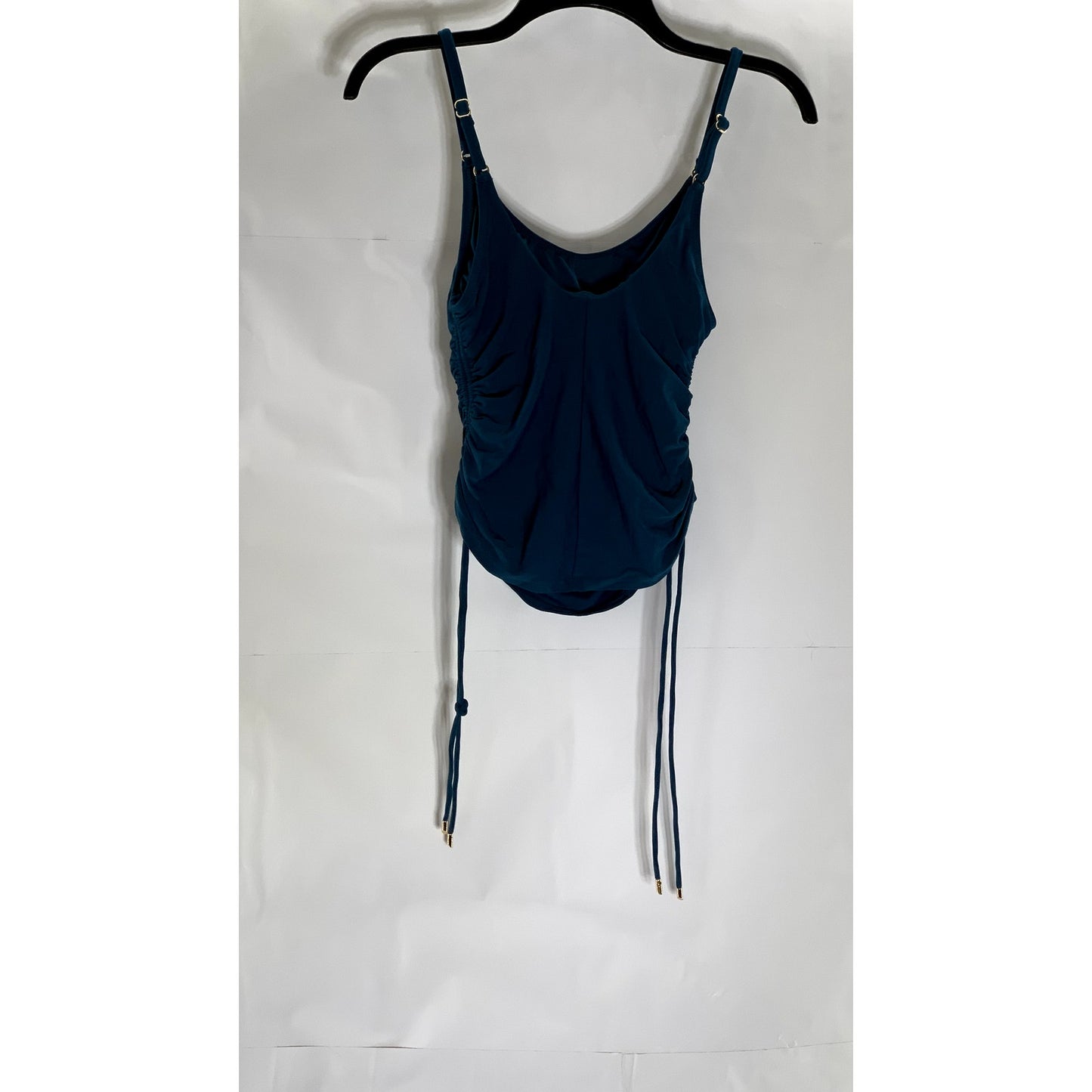 ROBIN PACCONE Women's Pacific Blue Aubrey Lingerie Side-Ruched Tankini Top SZ S