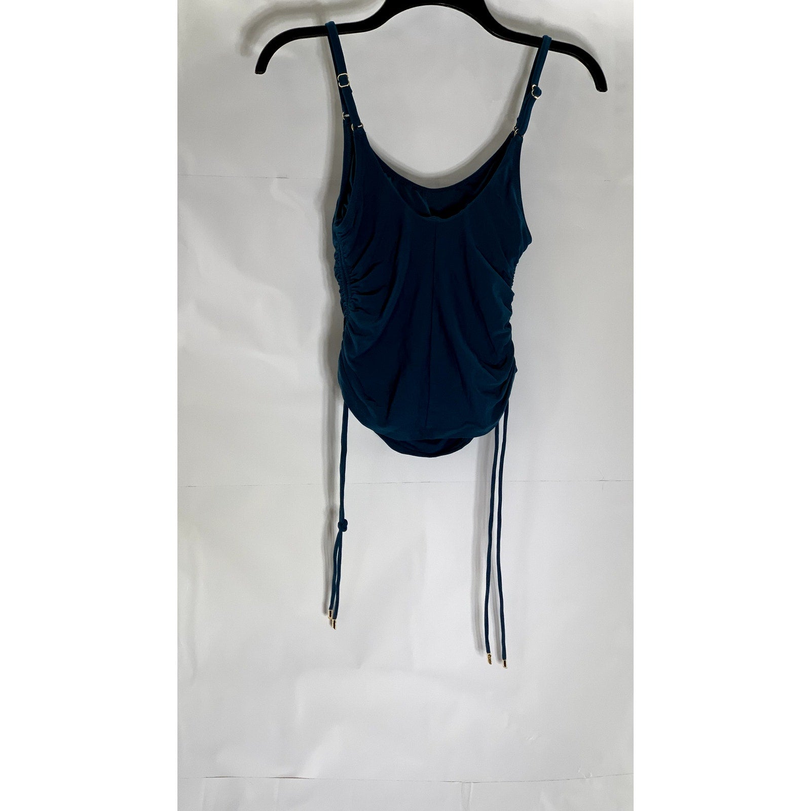 ROBIN PACCONE Women's Pacific Blue Aubrey Lingerie Side-Ruched Tankini Top SZ S