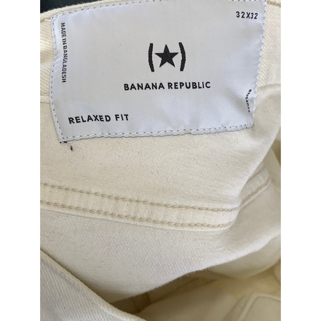 BANANA REPUBLIC Women's Beige Relaxed-Fit Straight-Leg Five Pocket Jean SZ 32X32