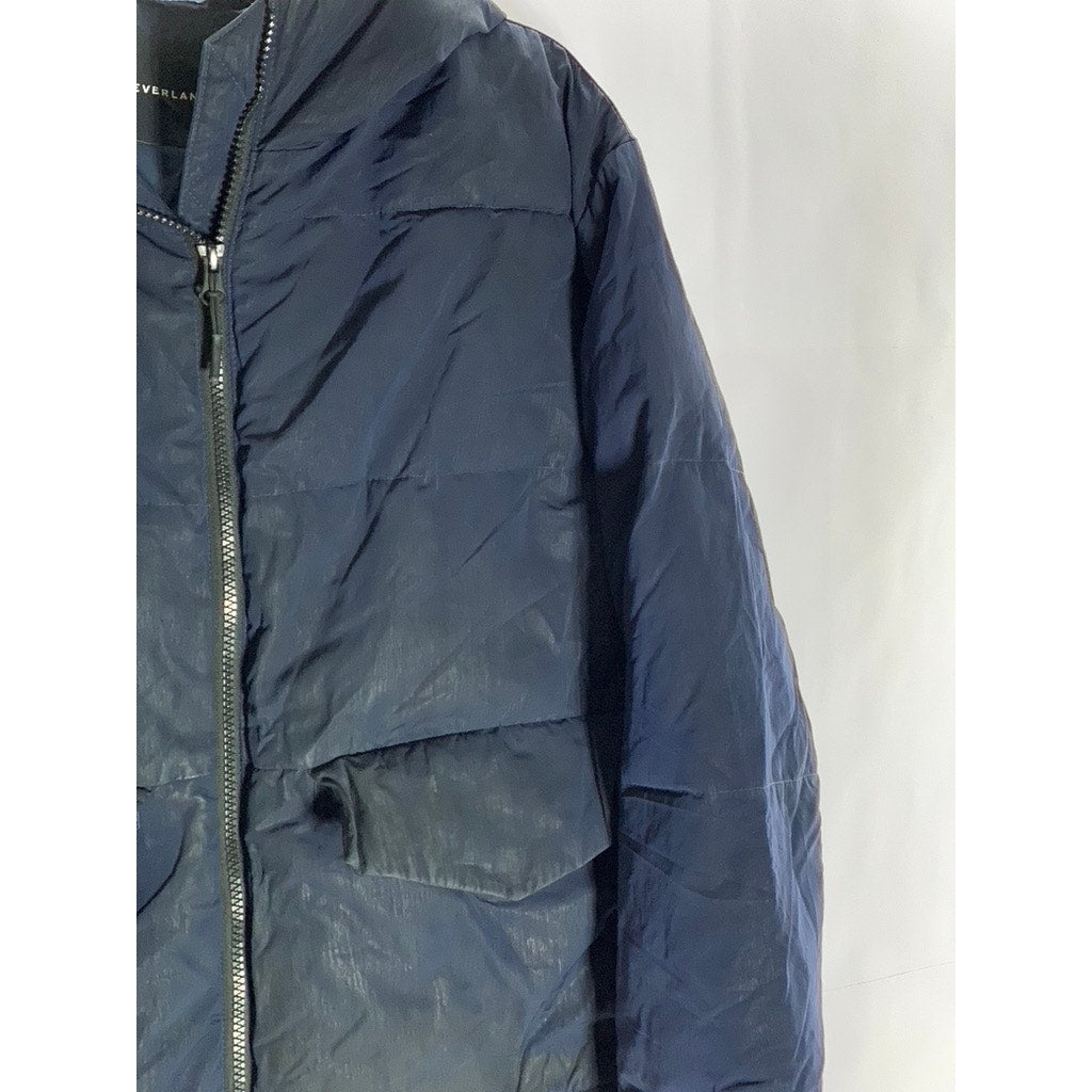 EVERLANE Women's Navy Drawstring Waist Cropped Puffer Jacket SZ S