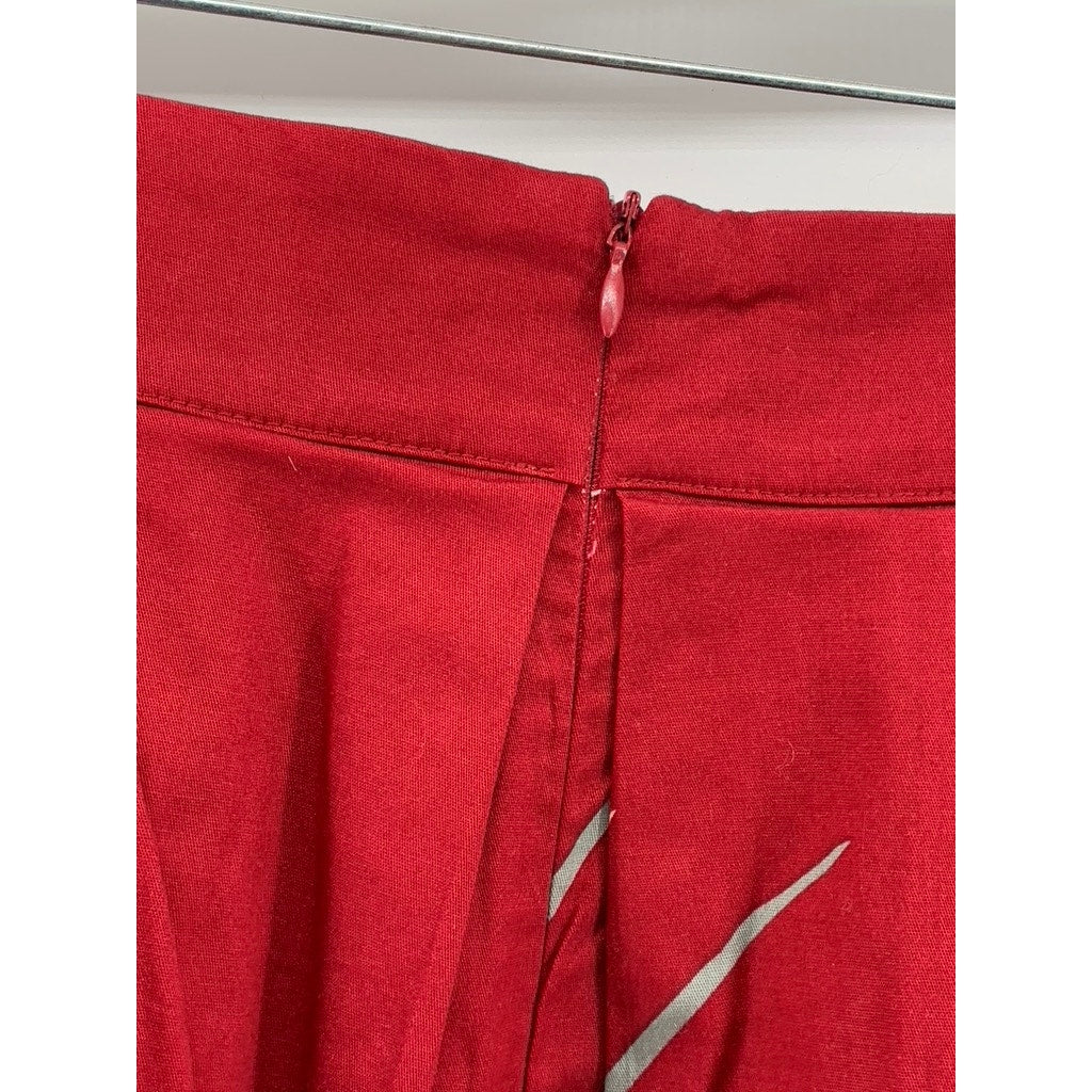 UNBRANDED Women's Plus Red Printed A-Line Pleated Knee Skirt SZ 3XL