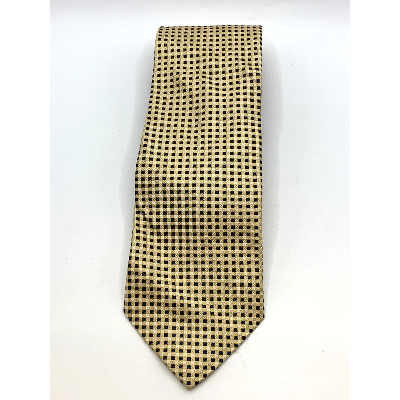 NAUTICA Men's Vintage Yellow-Black Embroidered Gingham Print Tie