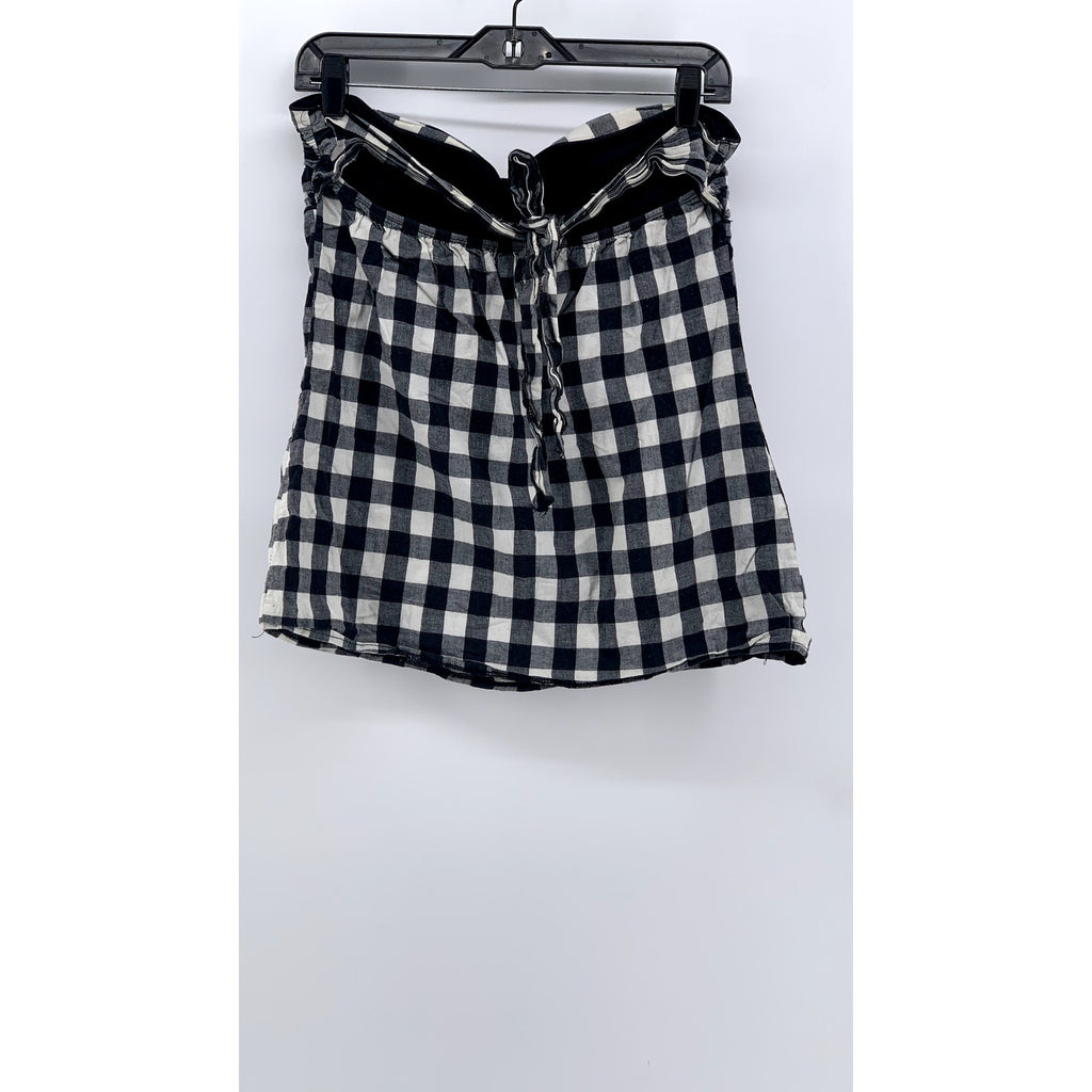 POETRY CLOTHING Women's Black-White Plaid Strapless Top SZ L