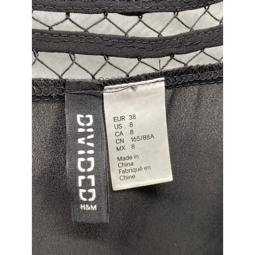 DIVIDED BY H&M Women's Black Crewneck Cutout Short Sleeve Layered Cape Top SZ 8