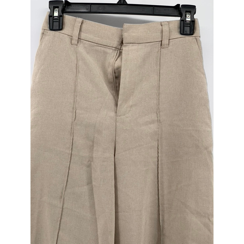 A.V.V Women's Beige Solid Wide-Leg Regular-Fit High-Rise Pant SZ XS