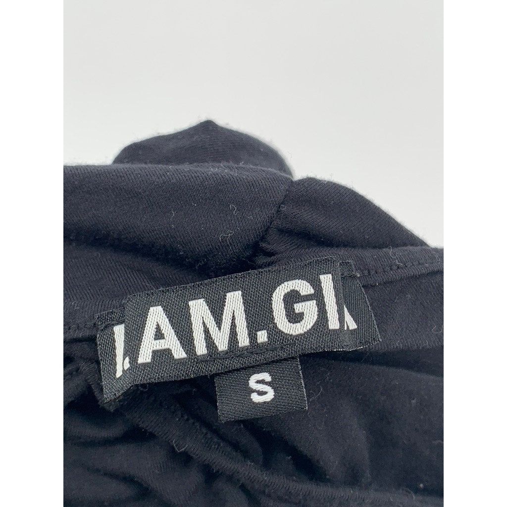 I.AM.GIA Women's Black Ruched Drawstring Relaxed-Fit Wide-Leg Pull-On Pant SZ S