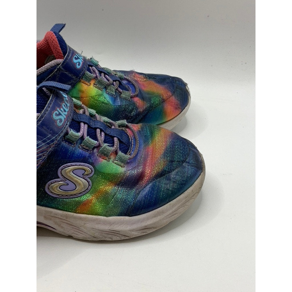 SKECHERS Little Girls' Blue-Multi Tie-Dye Coastline Running Shoes SZ 12