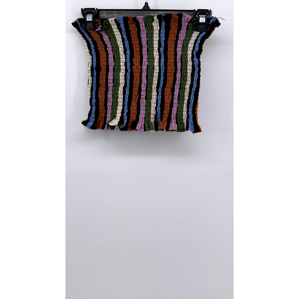 UNBRANDED Women's Black-Multi Smocked Striped Strapless Crop Top SZ L