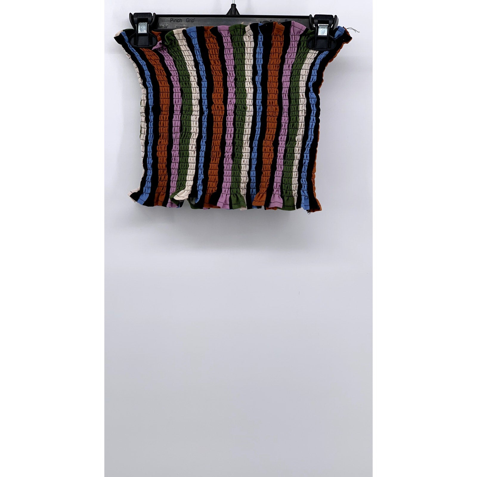 UNBRANDED Women's Black-Multi Smocked Striped Strapless Crop Top SZ L