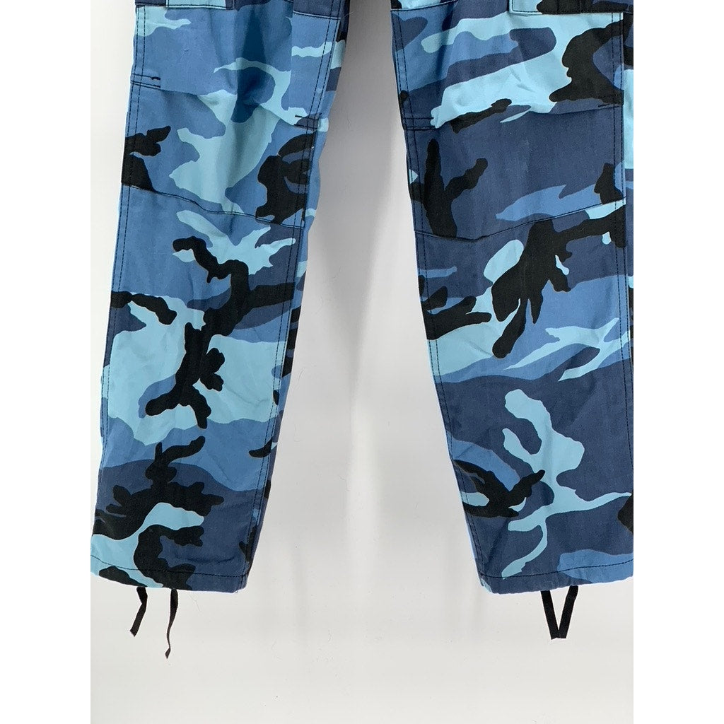 UNBRANDED Women's Blue Camo Print Button-Fly Straight-Leg Pants SZ XS