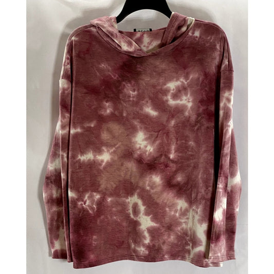 BLVD Women's Red/Beige Tie-Dye Pocketless Pullover Hoodie SZ M