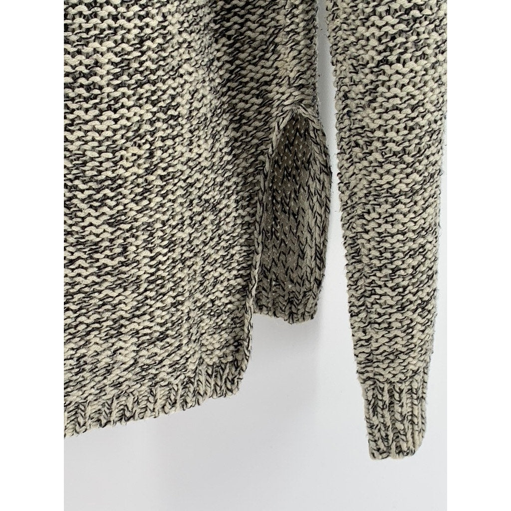 RDI Women's Beige-Black Marled V-Neck Elbow Patch Sweater SZ L