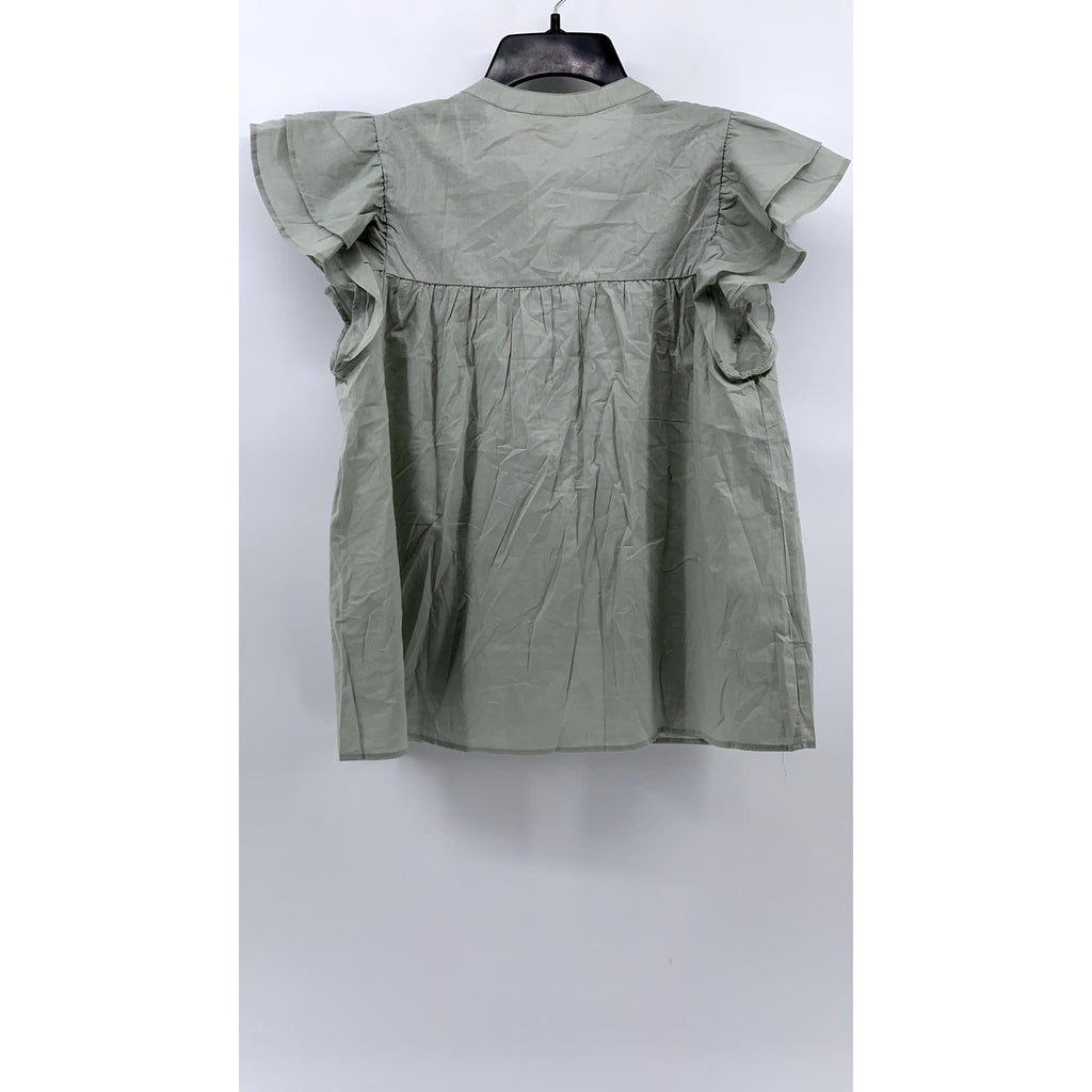 H&M Women's Gray Eyelet Flutter Split Neck Blouse SZ S