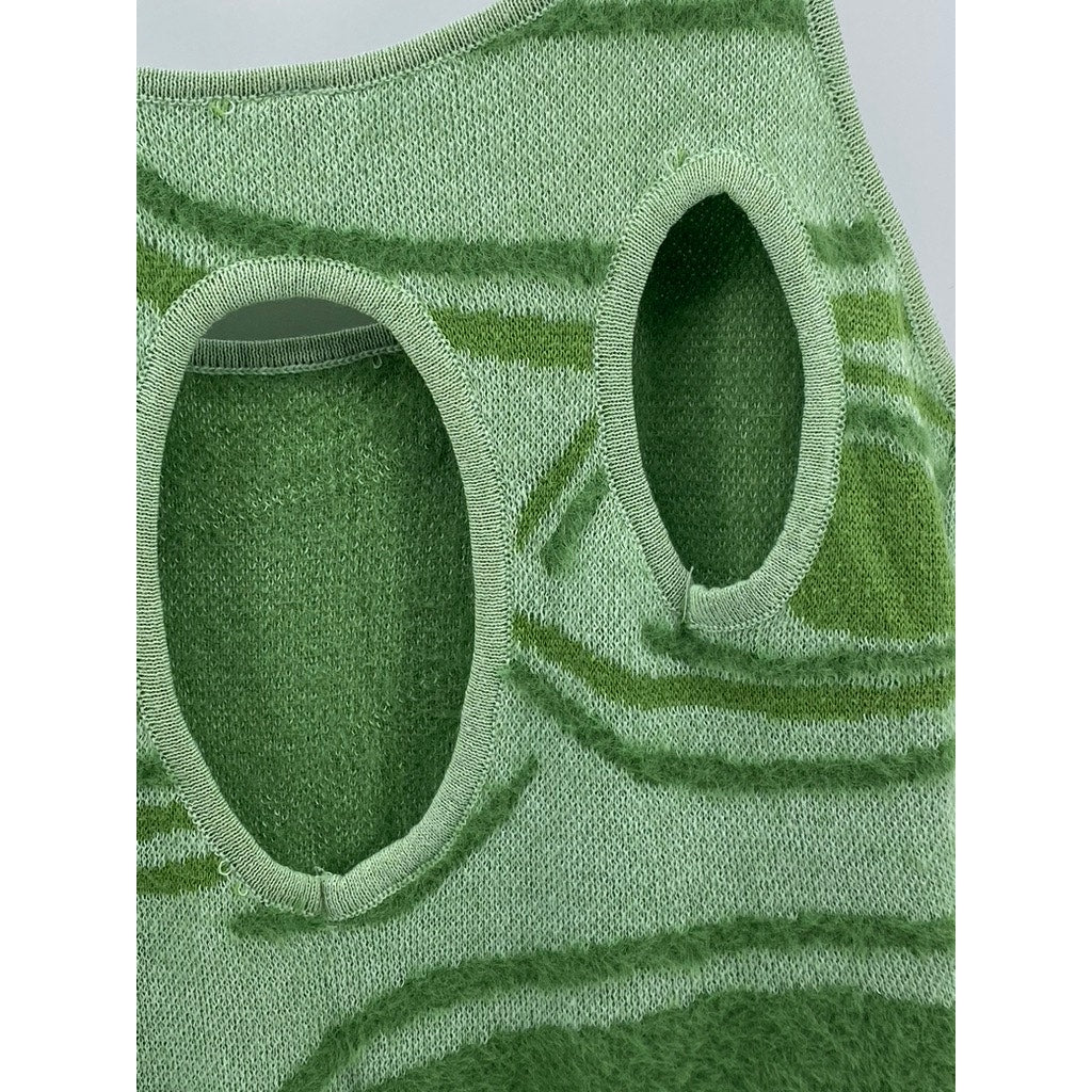 UNBRANDED Women's Green Scoop-Neck Knit Cutout Midi Bodycon Dress SZ S