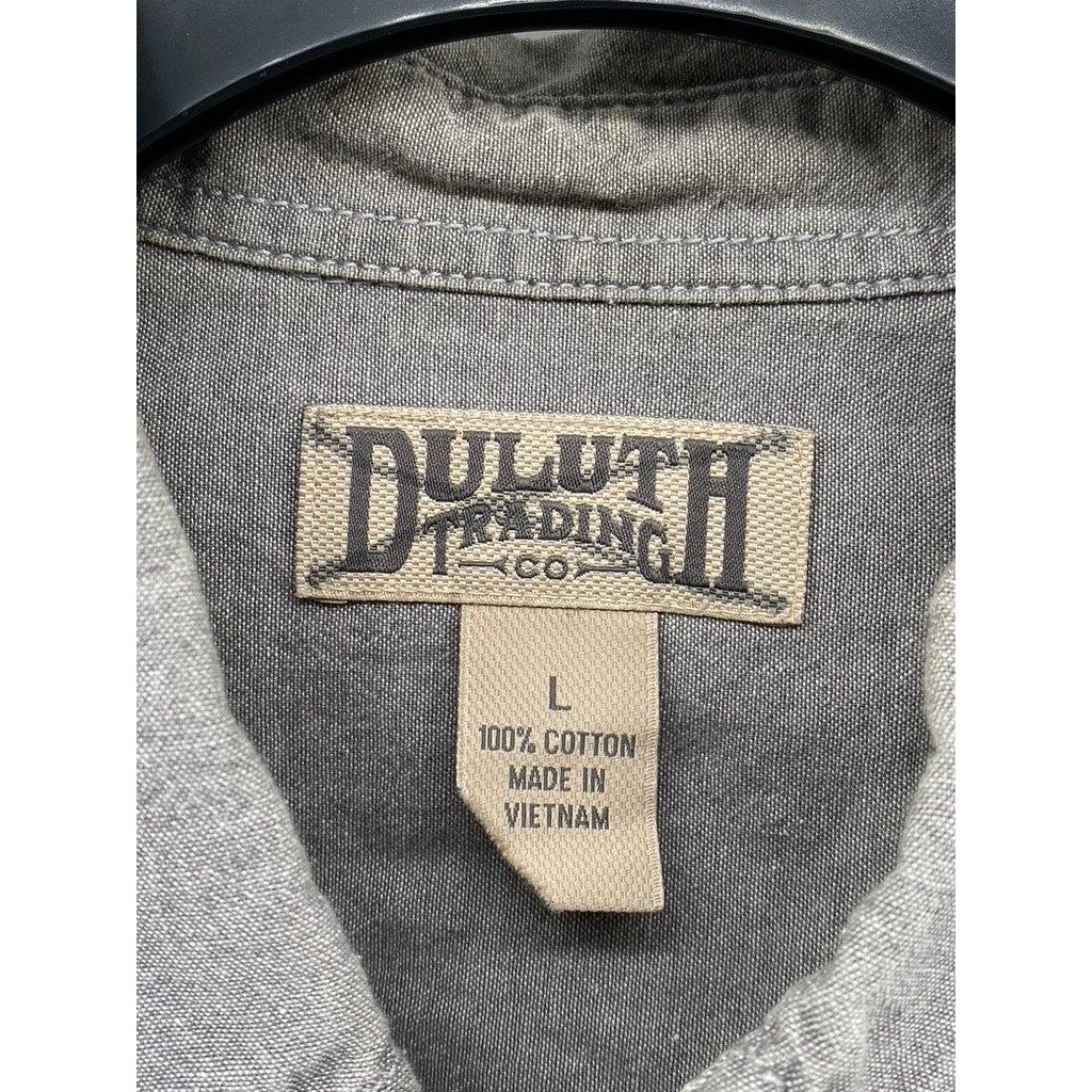 DULUTH TRADING CO Men's Gray Regular-Fit Short Sleeve Button-Up Shirt SZ L