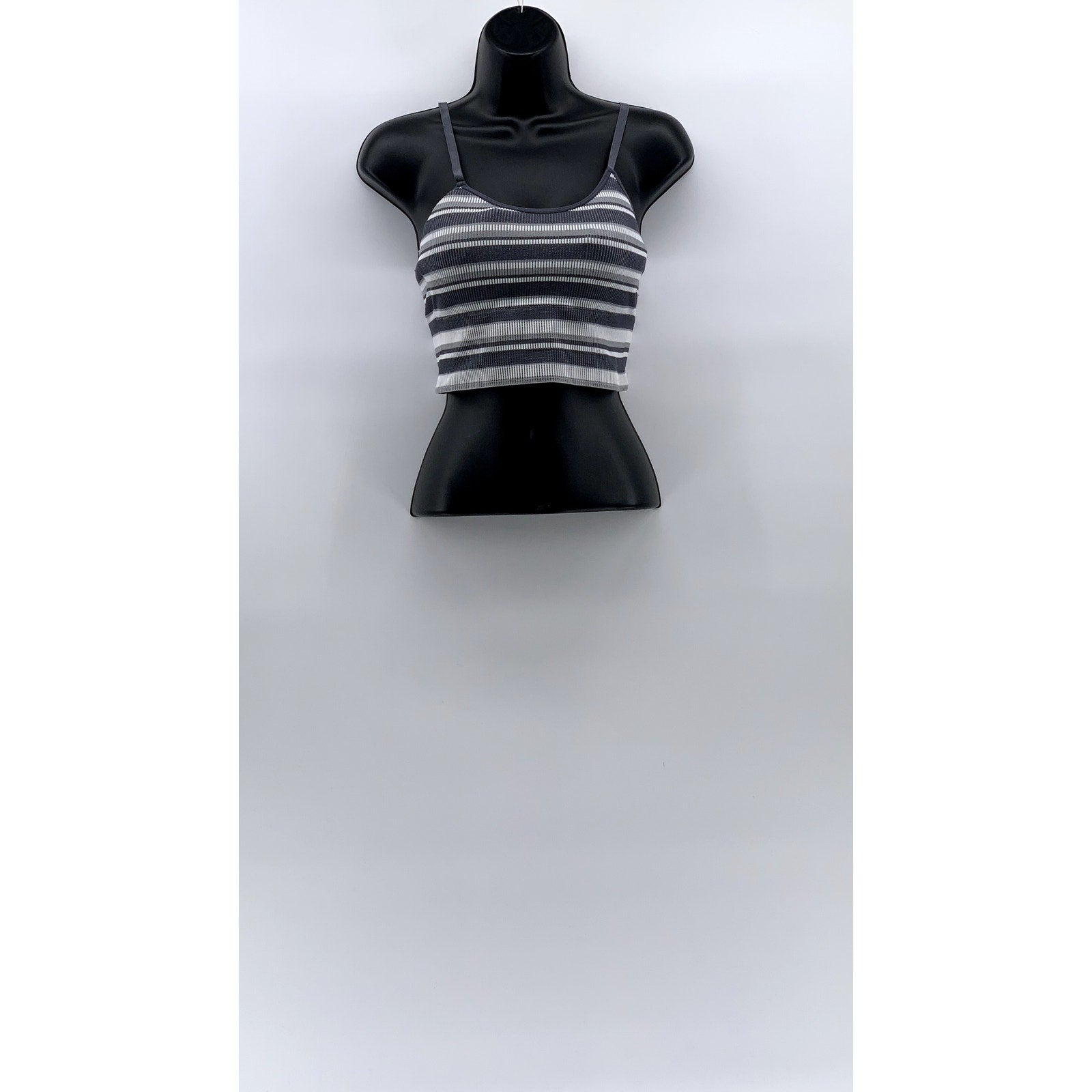 SKINNYGIRL Women’s Gray Striped Scoop-Neck Spaghetti Strap Cropped Tank Top SZ M