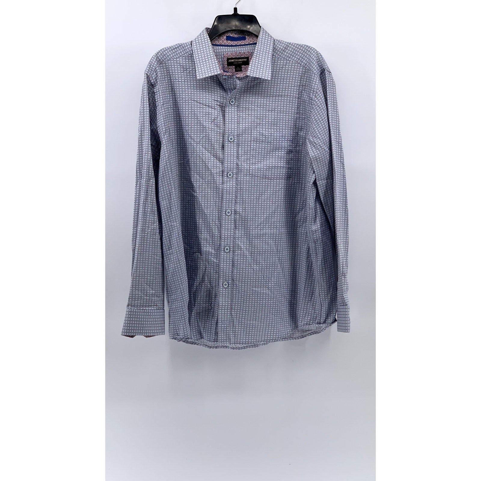 JOHNSTON & MURPHY Men's Pindot Grid Print Button-Up Shirt SZ L