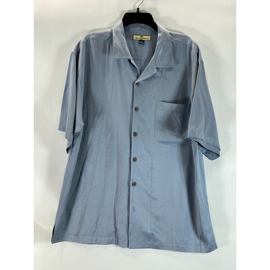TOMMY BAHAMA Men's Blue Vintage Silk/Cotton Button-Up Short Sleeve Shirt SZ L