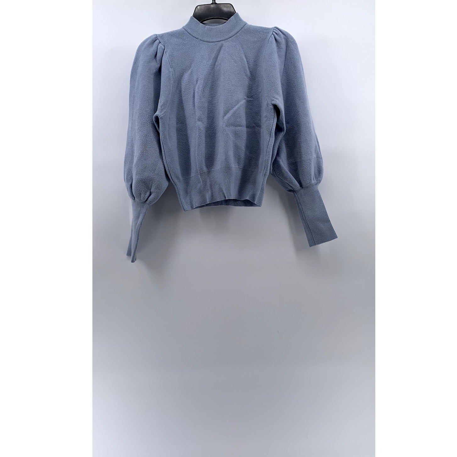 INDUSTRY Women's Vintage Blue Knit Mock-Neck Long Puff Sleeve Sweater SZ M