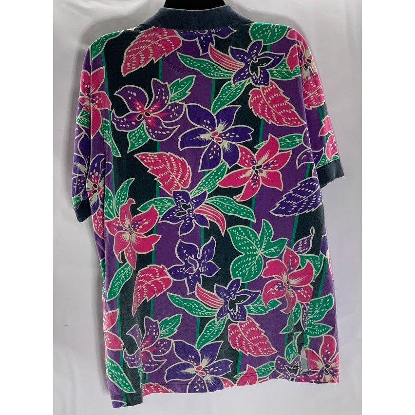 SALTY DOG Men's Vintage Purple/Pink/Green Floral Print Short Sleeve Polo SZ M