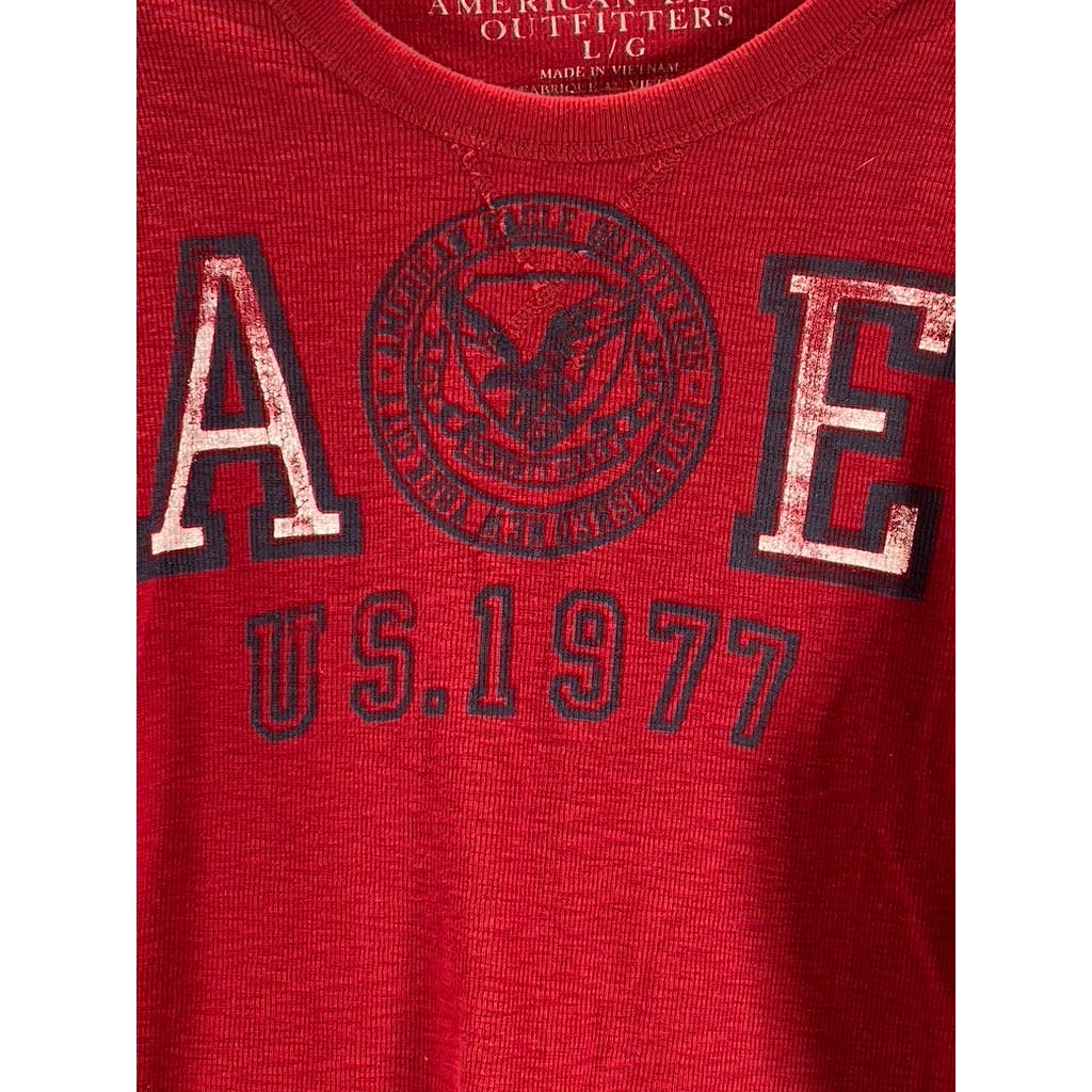 AMERICAN EAGLE OUTFITTERS Men's Red Graphic Waffle-Knit Vintage-Fit T-Shirt SZ L