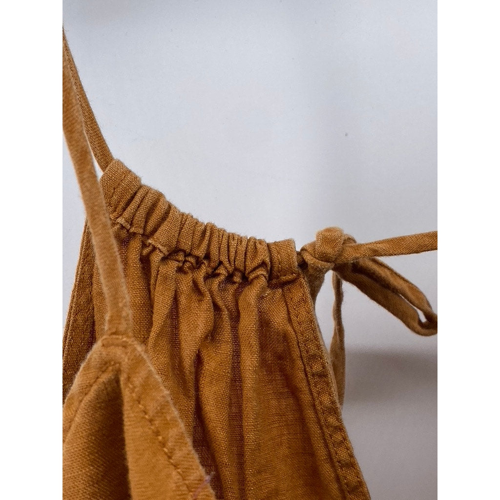 EVERLANE Women's Brown Linen Shoestring Apron Open-Back Jumpsuit SZ S