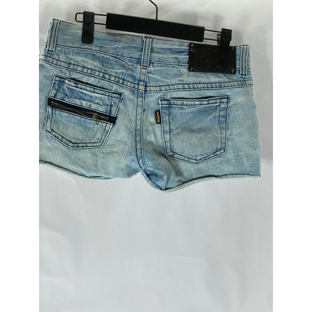VESTIAMO Women's Light Blue Raw-Hem Distressed Denim Shorts SZ 30