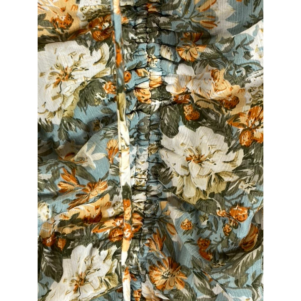 HELLO MOLLY Women's Sage Floral Basque Country Bodycon Ruched Dress SZ 4